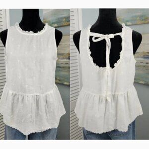 🔥🚨 LOFT White Peplum Top XSP 100% Cotton Sleeveless Tie open back romantic